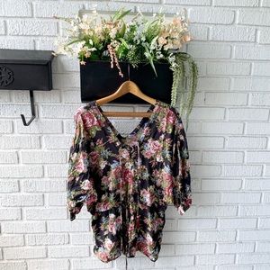Angie Floral Romper With Cinched Waist & Laces Up